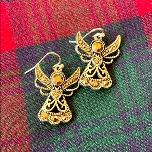 Silver angel earrings with hematite stones